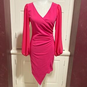 New! Zesica Dark Pink Size S Mesh Sleeves Asymmetrical Party Cocktail Dress